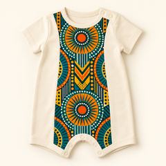 Cream baby romper with African-print pocket