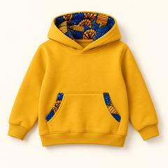 Mustard yellow Ankara-trim kids' hoodie