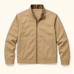 Modern tan jacket with Ankara collar