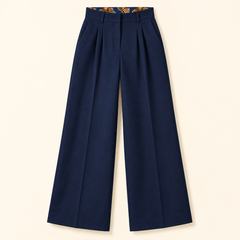 Navy wide-leg trousers with Ankara detail