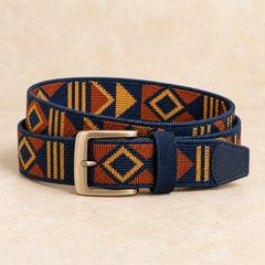 Navy, rust and gold woven belt