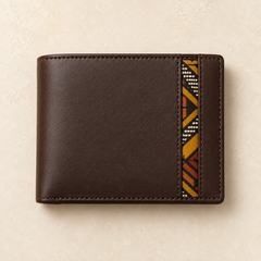 Slim dark-brown kitenge bifold wallet