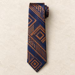 Navy and copper geometric necktie