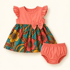 Coral African-print baby dress set