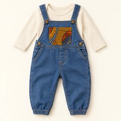 Baby denim dungaree set with Ankara bib