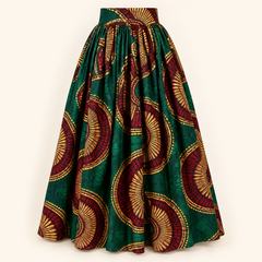 Emerald, gold and burgundy wax maxi skirt