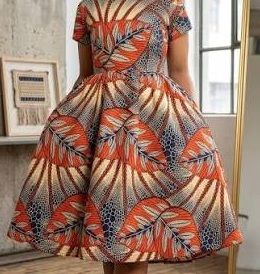 Orange Leaf African Print Wrap Dress
